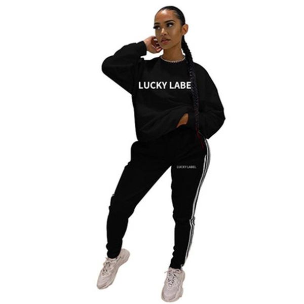 

letter pattern ladies sets fashion trend round neck long sleeve trousers tracksuits designer female casual loose pants 2pcs suits, Gray