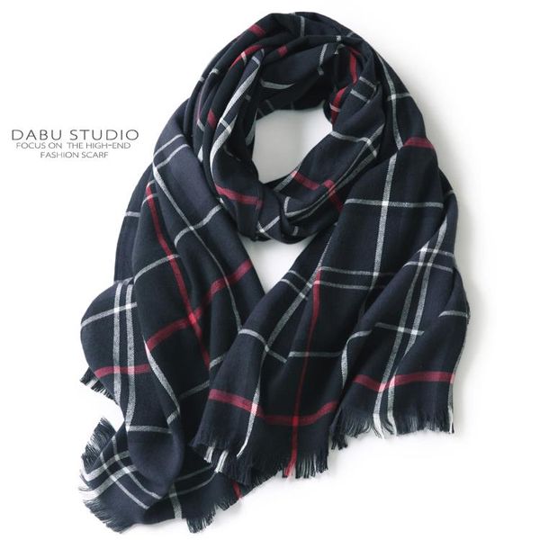 

hats, scarves & gloves sets japanese elegant black grey plaid cotton cashmere scarf for men and women long autumn winter warm, Blue;gray
