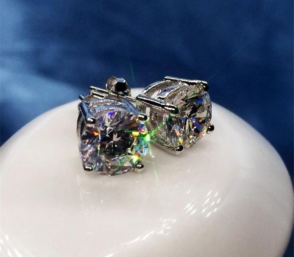 

vecalon classic 4 claws earring 3ct sona 5a zircon 925 sterling silver party wedding stud earrings for women fashion11, Golden;silver