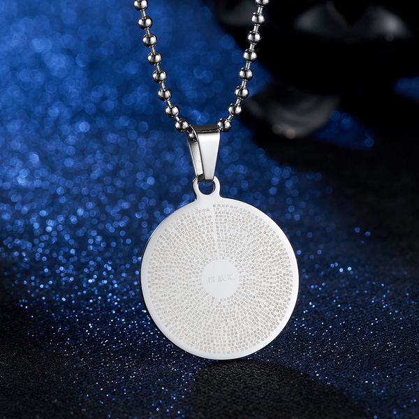 

Unique Design Mahayana Buddhist Scriptures Surangama Mantra Pendant Miniature Scriptures Laser Carving Titanium Steel Buddha Brand Religious, Silver
