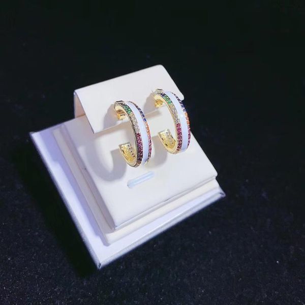 

trendy big enamel women hoop earrings with zircon 20mm cute stripe girls metal huggie earrings trendy jewelry accessory, Golden;silver