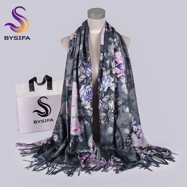 

bysifa] winter grey pink wool scarves shawls women peony style long cashmere pashmina scarves wraps brand luxury neck scarf 201224, Blue;gray
