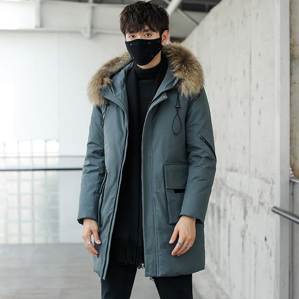 

winter down jacket men korean men parkas thicken warm coats raccoon fur collar mens clothes chaqueta hombre invierno wpy1914, Black