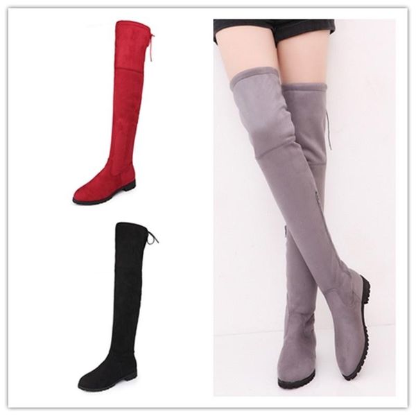 

large size boots women's boots thin elastic women's flat with single flat, Black