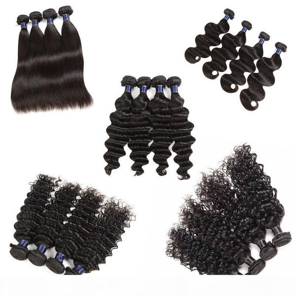

malaysian virgin human hair straight body wave deep wave water loose wave 5 6 piece lot unprocessed brazilian remy human hair wefts, Black