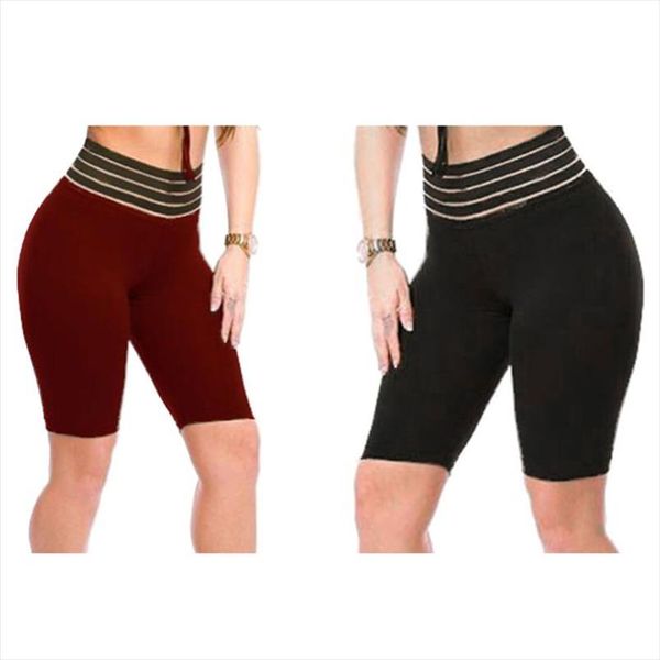 

women high waist striped tummy control skinny sport shorts lady 2019 solid color ruched butt lift biker shorts fitness, White;black