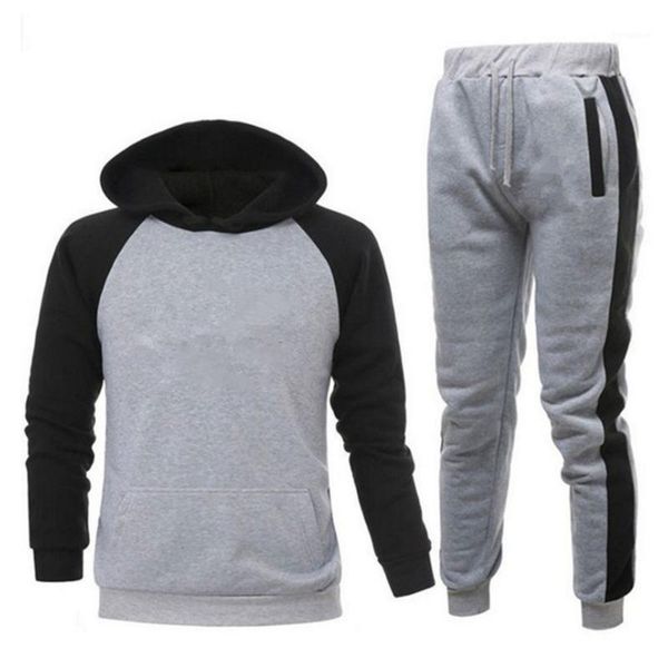 

tracksuit men fleece hoodies set 2020 warm sweatshirt print jogging homme thick hoodie+pants sportswear tracksuit and pants1, Black