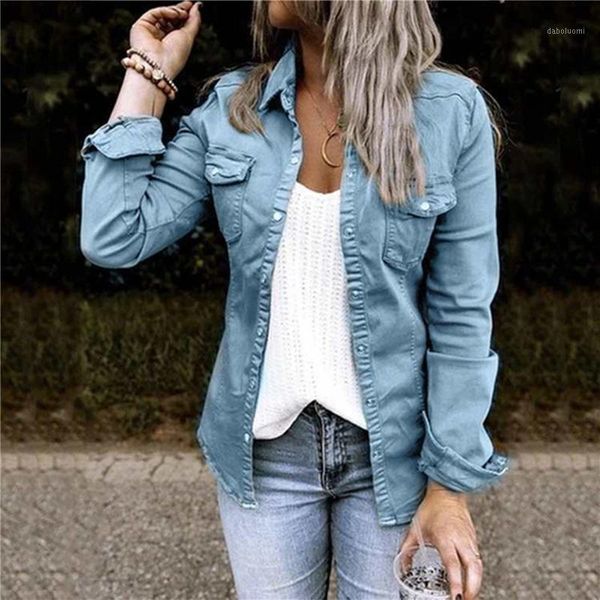 

autumn new women denim coat fashion turn down collar pockets long sleeves overcoat street single breasted female jacket1, Black;brown