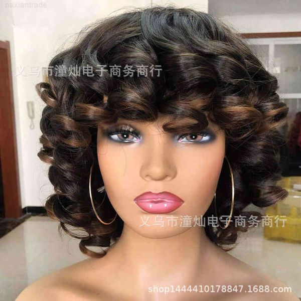 

tongcan selling wig black brown white multicolor short curly chemical fiber wig