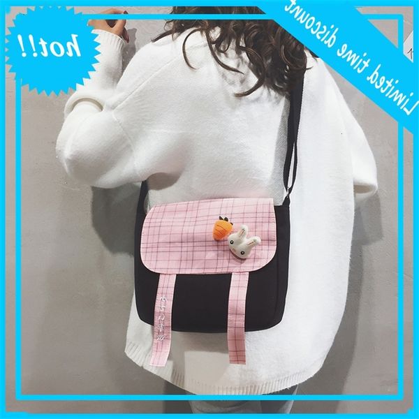 

korean version ins canvas little fresh lattice girl's messenger college lovely student's shoulder bag