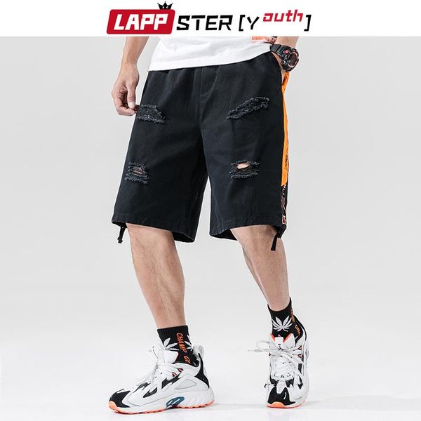 

lappster-youth men hole broken side striped basketball shorts 2020 man hip hop summer shorts male punk fashions sweat 5xl, White;black
