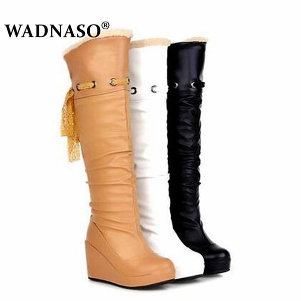

autumn winter knee boots women snow footwear high heel shoes platform warm long boot eur size 34-39 white black beige