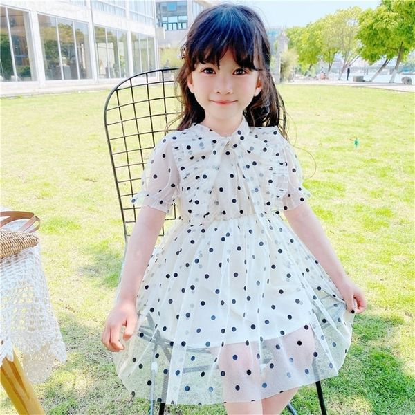 2020 verão infantil bebê meninas vestido bolinhas impressão de manga curta bowknot joelho comprimento a linha vestido de férias lj200923