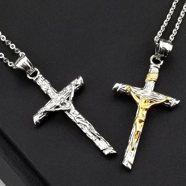 

amumiu 2020 jesus cross stainless steel necklace pendant for men women jewelry wholesale drop shipping hzp225, Silver