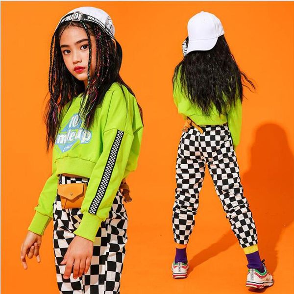 

girls sweatshirt pants jazz ballroom dancing outfits stage concert clothes kids concert hip hop clothing suits dance costumes, Black;red