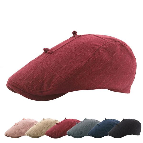 

casquette ms. cotton monochrome wrinkled beret national wind handmade vintage button men's duck hat blm16, Blue;gray