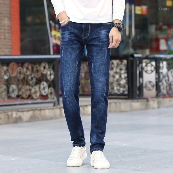 

men's jeans spring winter 2020 new warm slim fit business fashion thicken denim trousers black blue jeans men1