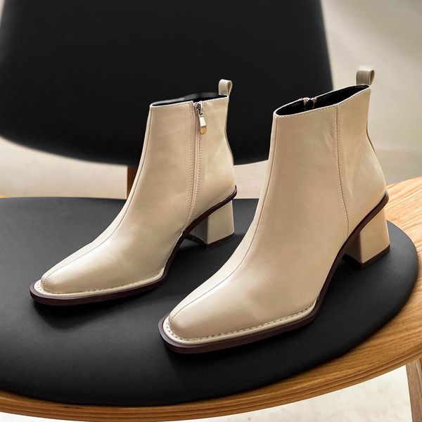 

deat 2020 новая весна осень вскользь квадратная голова черная молния кожа одиночные обувь женская короткие прохладный сапоги sf622, Black