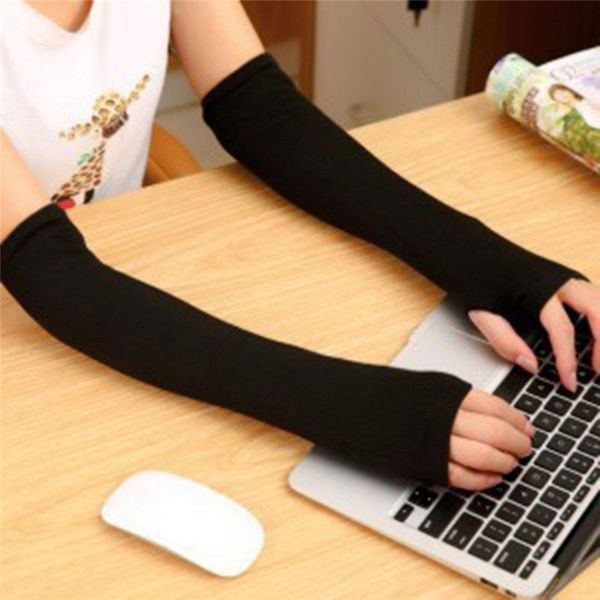 

knitted long fingerless mittens glove arm warmer stretchy mitten crochet half finger long gloves selling, Blue;gray