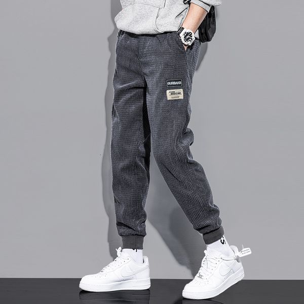 

2021 new autumn newly designer fashion men jeans casual corduroy cargo pants overalls streetwear hip hop joggers wide leg sweatpants ulti, Blue