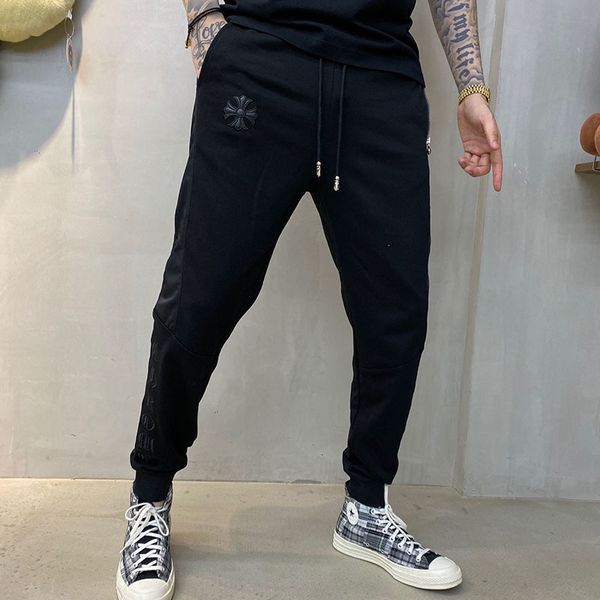 

men's casual cotton embroidered cross pants, White
