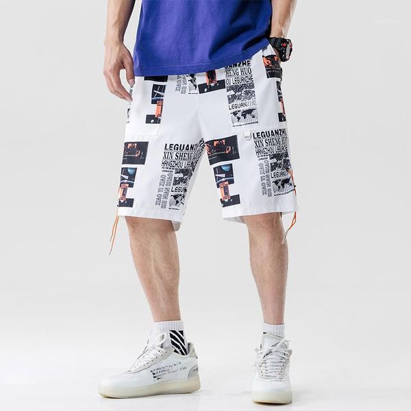 

men's shorts 2021 hip hop cargo streetwear print harajuku jogger summer hiphop men track short sweatpant pockets pants1, White;black