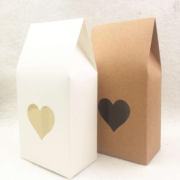 

50pcs brown/white paper handmade candy bags paper brown stand up window gift boxes for wedding/gift/jewelry/food pack bbyemo