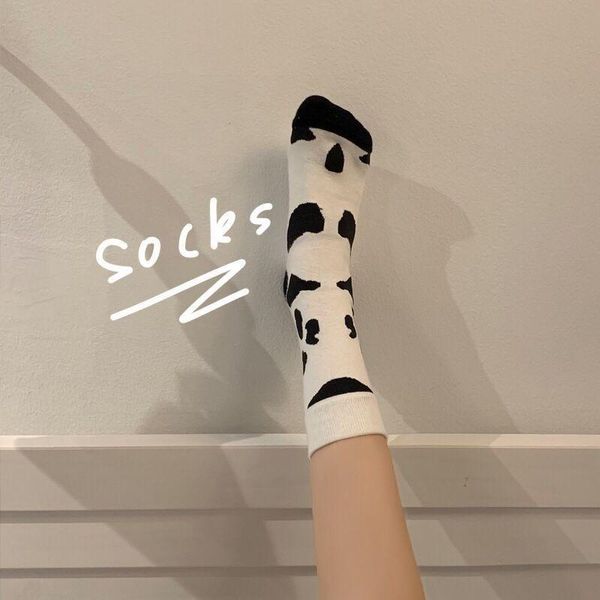 

cow printed socks 5pcs 2020 woman lovely cotton women trend winter warm socks harajuku japanese style calcetines cosplay sock, Black;white