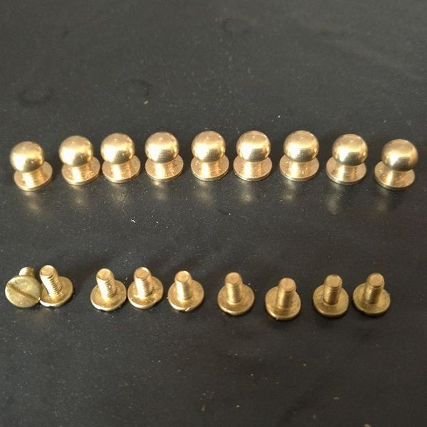 

10pcs 5/6/7/8/9/10mm solid brass belt bag screw rivet knob round button chicago screw in button studs leather craft acc jllsxi, Silver
