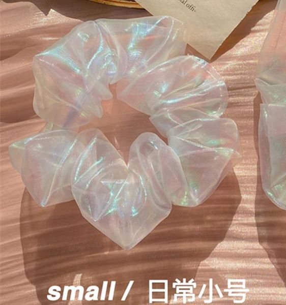 

aomu 2020 new women shining white organza rubber band hair accessories chic hair ties solid color hair bands bbykjl bdehome, Golden;white