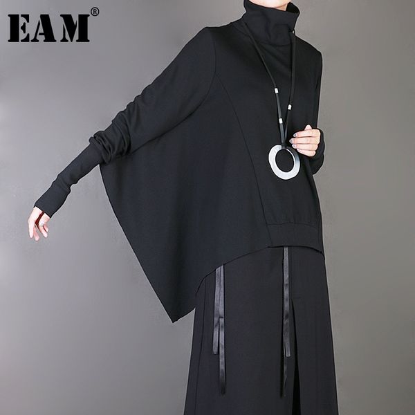 

[eam] new spring summer high collar brief long batwing sleeve black loose big size sweatshirt women fashion tide jy048 201126