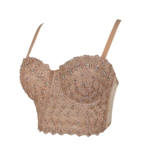 

2021 grain bustier pearls diamond push-up night club bralette female bra cut-off vest plus size p1405 d8i7, Black;white