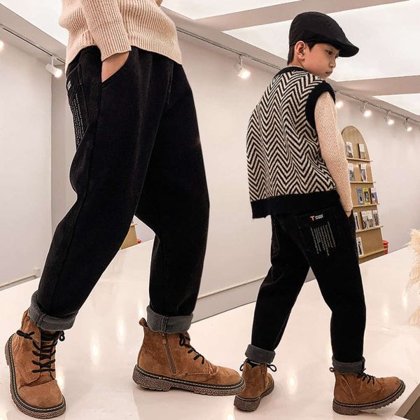 

boys' plush jeans, new winter clothing, cuhk korean children's solid color warm pants, Blue