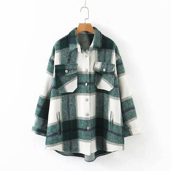

autumn winter green plaid jacket and coat fashion button long sleeve coat casual office warm outerwear oversized ladies jackets1, Black;brown