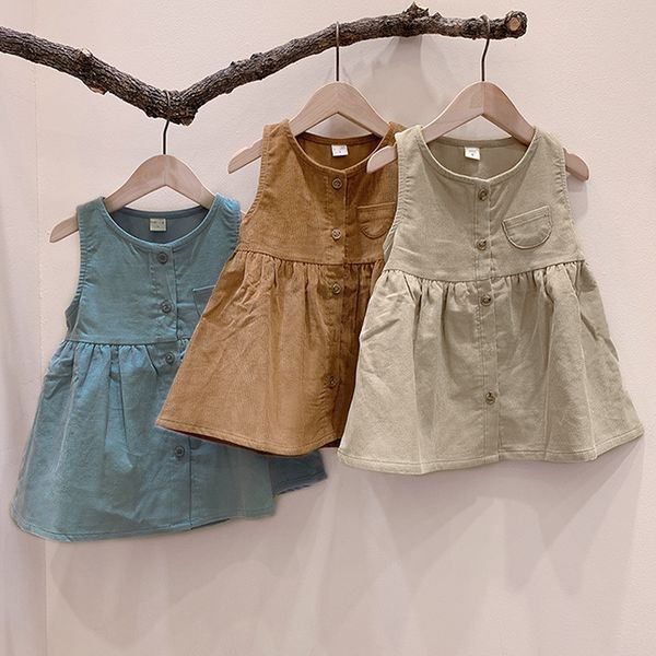 

2021 new baby girl solid color sleeveless a-line single-breasted girls princess party kids vest es e3uv, Red;yellow