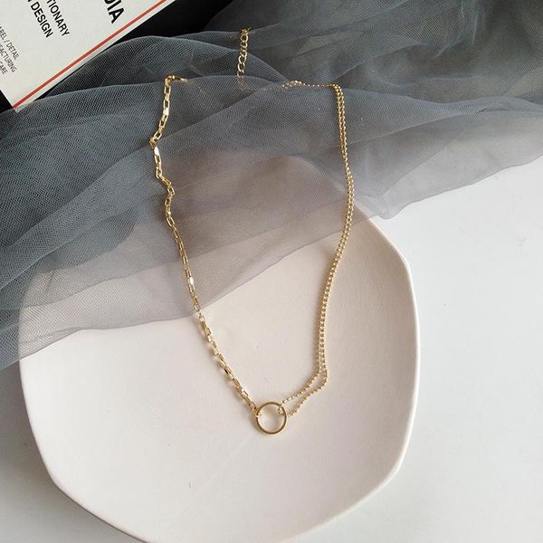 

chains fashion jewelry necklace golden plating asymmetrical chain with small round circle charm choker for women gifts, Silver