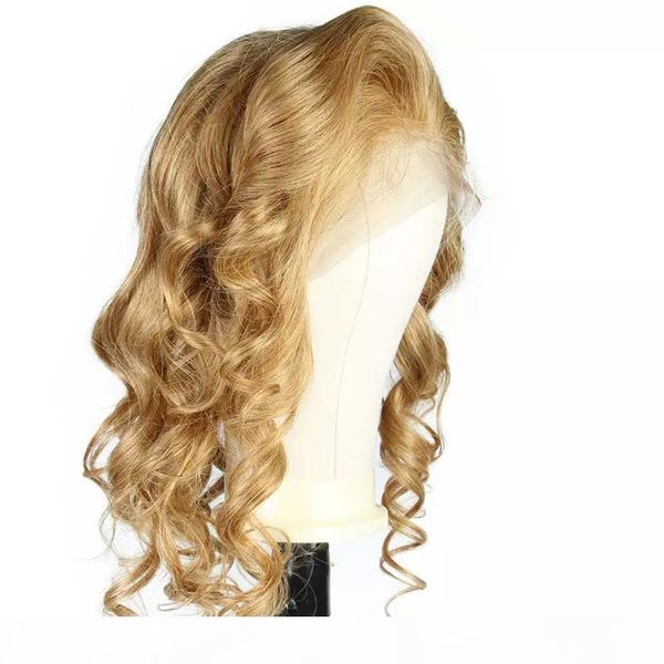

lin man blonde lace front human hair wig peruvian remy hair wavy #27 color lace wig baby hair bleached knots, Black