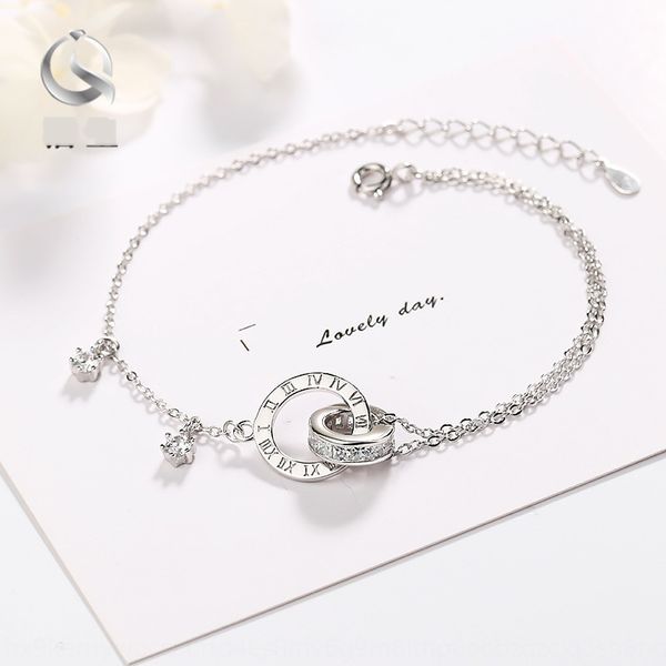 

simple s925 gift sterling silver female roman bracelet temperament fashion bracelet gift rjlpu, Golden;silver
