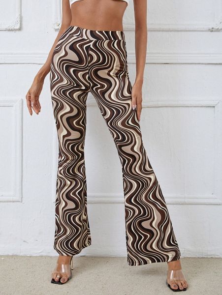

marled print flare leg pants r2e9#, Black;white