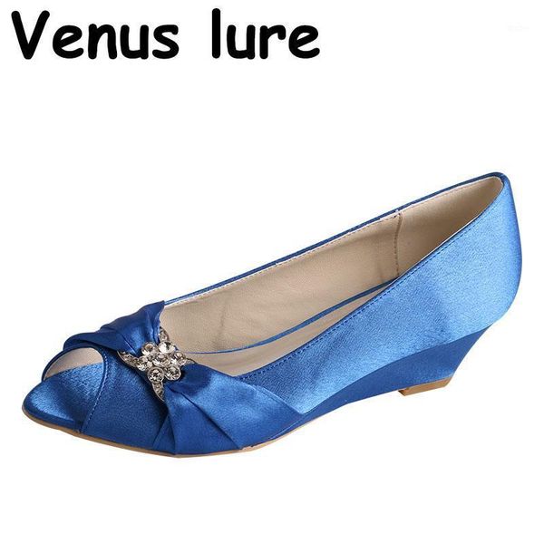 attira scarpe da sposa scintillanti con zeppa bassa Royal Blue Peep Toe Party Wear1