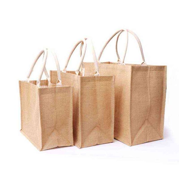 

nxy shopping bags burlap with laminated interior and soft cotton handle, women grocery s, bridesmaid gift 220128