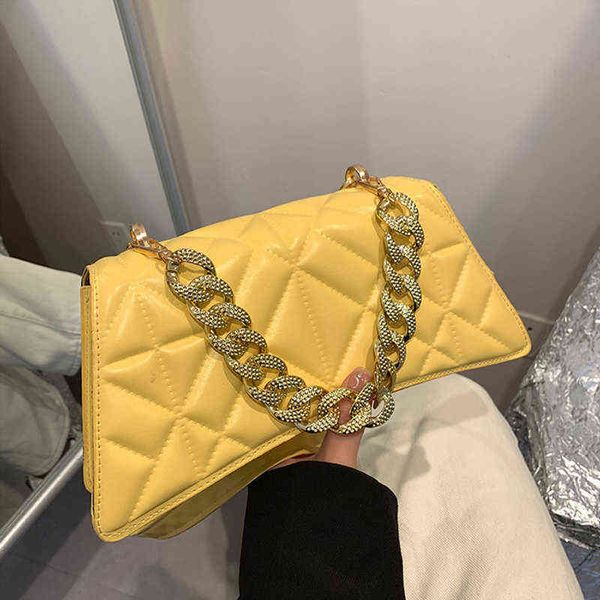 

shopping bags fashion thick chain crossbody for women designer plaid pu leather shoulder bag ladies handbags 220315