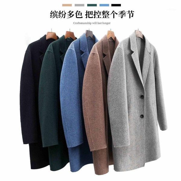 

double face cashmere coat men's medium length alpaca wool korean version autumn winter woolen coat men's windbreaker1, Black