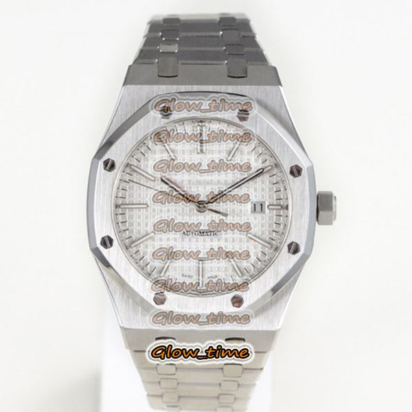 

jfs version thk-10mm white texture dial cal.3120 automatic 15500st.oo.1220st.04 mens watch silver steel case bracelet designer watches, Slivery;brown