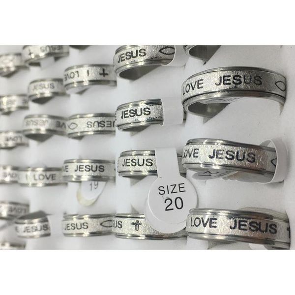 

50pcs men's stainless steel turing i love jesus rings 8mm fashion jewelry ban wmtzsm queen66, Silver
