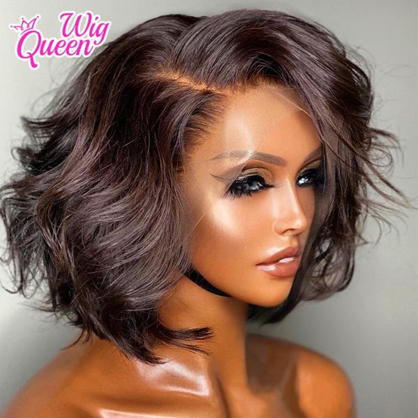 

lace wigs body wave 13x4 front human hair short bob wig brazilian remy 4x4 closure frontal for black women, Black;brown
