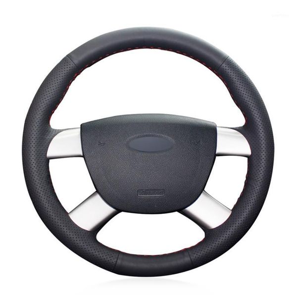 

hand sew black genuine leather car steering wheel cover for kuga 2008-2011 focus 2 2005-2011 c-max 2007-20101