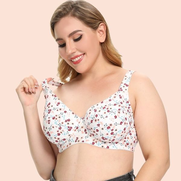 

plus size women printed bra cotton ultra thin breathable wide shoulder strap underwire push up brassiere lingerie underwear sexy, Red;black