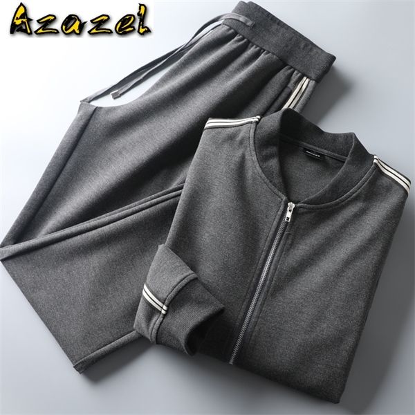 

azazel mens sets (sweatshirts+pants) luxury stand collar zipper sweatshirt men autumn and winter slim fit man set with pants 1022, Gray