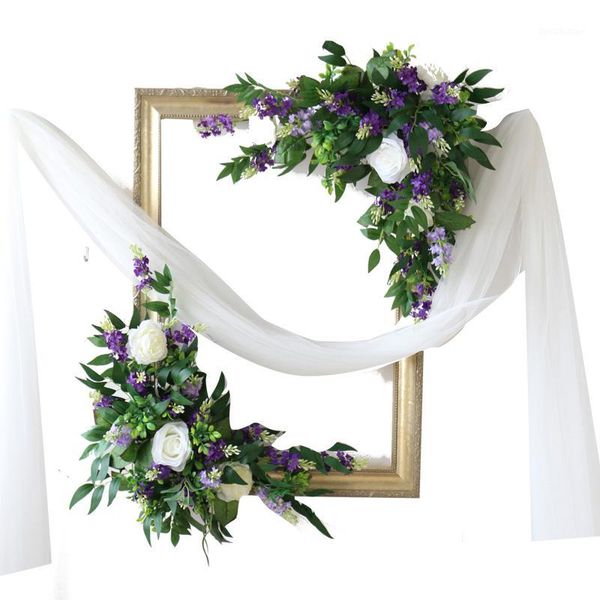 

decorative flowers & wreaths artificial flower rose lavender wooden frame wedding backdrop arch decor wall pography silk wall1